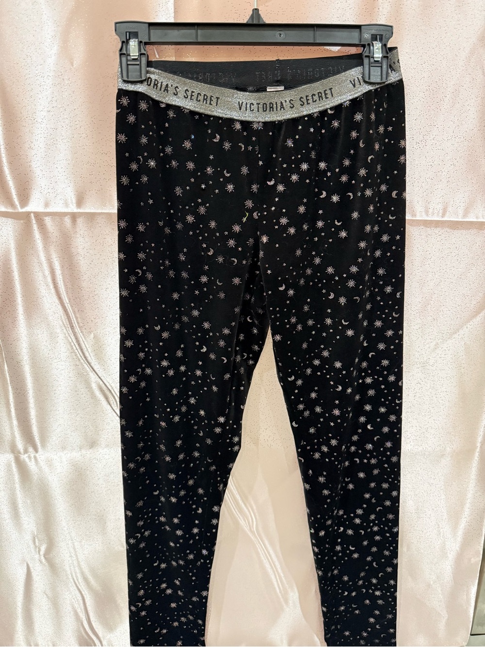 Victoria's Secret womens Black Velvet Star Print Leggings